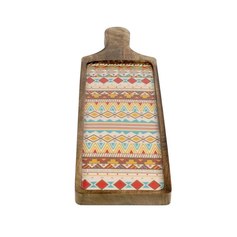 OGGN Wooden Printed Serving Platters Handmade Mango Wood Snacks Platter with Handles Fancy Serving Tray for Appetizers Fries Trays for Kitchen Dining Table 4572 X 1143 Cm - Image 2