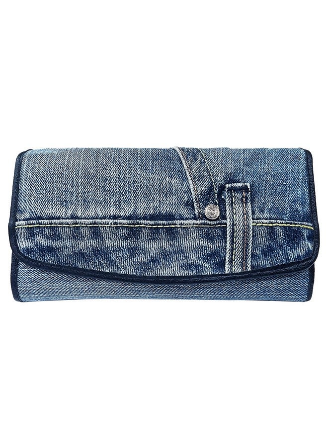 Bijoux De Ja Upcycling Blue Denim Large Capacity Money Flap Roomy Long Wallet Purse For Women Bmw014 - Image 1