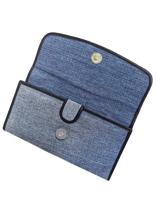 Bijoux De Ja Upcycling Blue Denim Large Capacity Money Flap Roomy Long Wallet Purse For Women Bmw014 - Image 2
