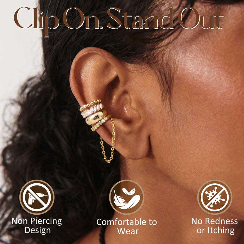 Florideco 4Pcs Ear Cuffs Non-Piercing for Women Dainty 14K Gold Plated Clip On Cartilage Earrings Hypoallergenic Huggie Hoop Cuffs Fake Earings for Non Pierced Ears(G-Chunky) - Image 2