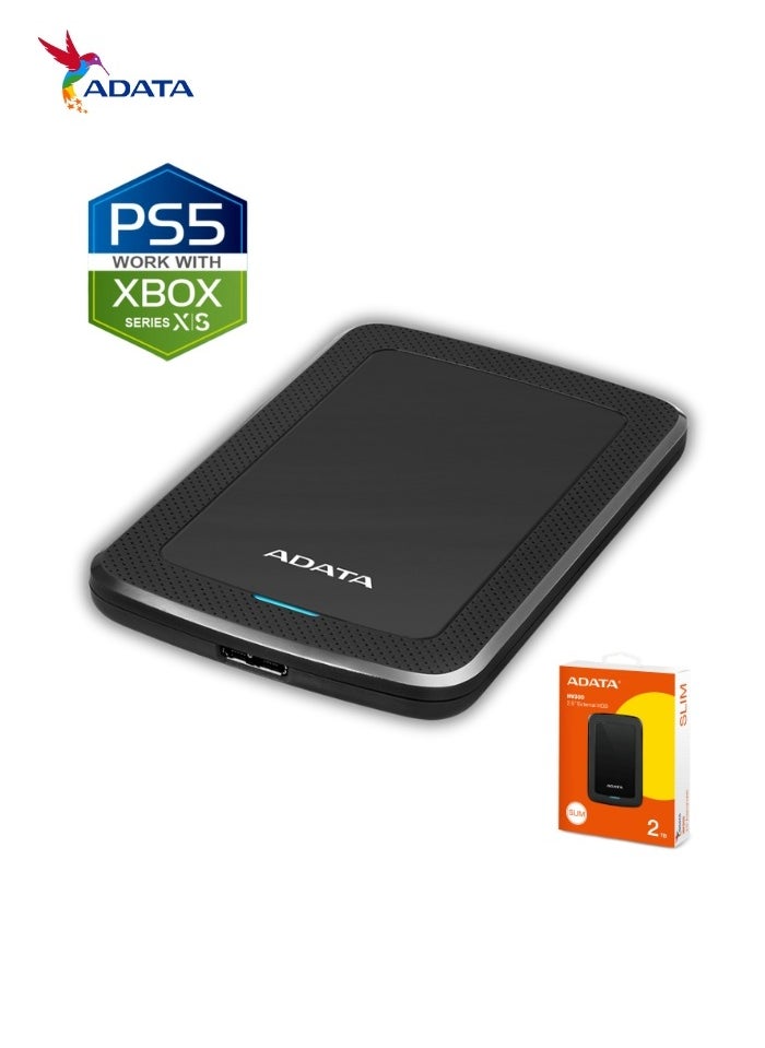 أداتا - محرك الأقراص الصلبة الخارجي النحيف HV300 بسعة 2 تيرابايت | متوافق مع PS5 XBOX لنقل البيانات بسرعة فائقة للألعاب | أسود - Image 1