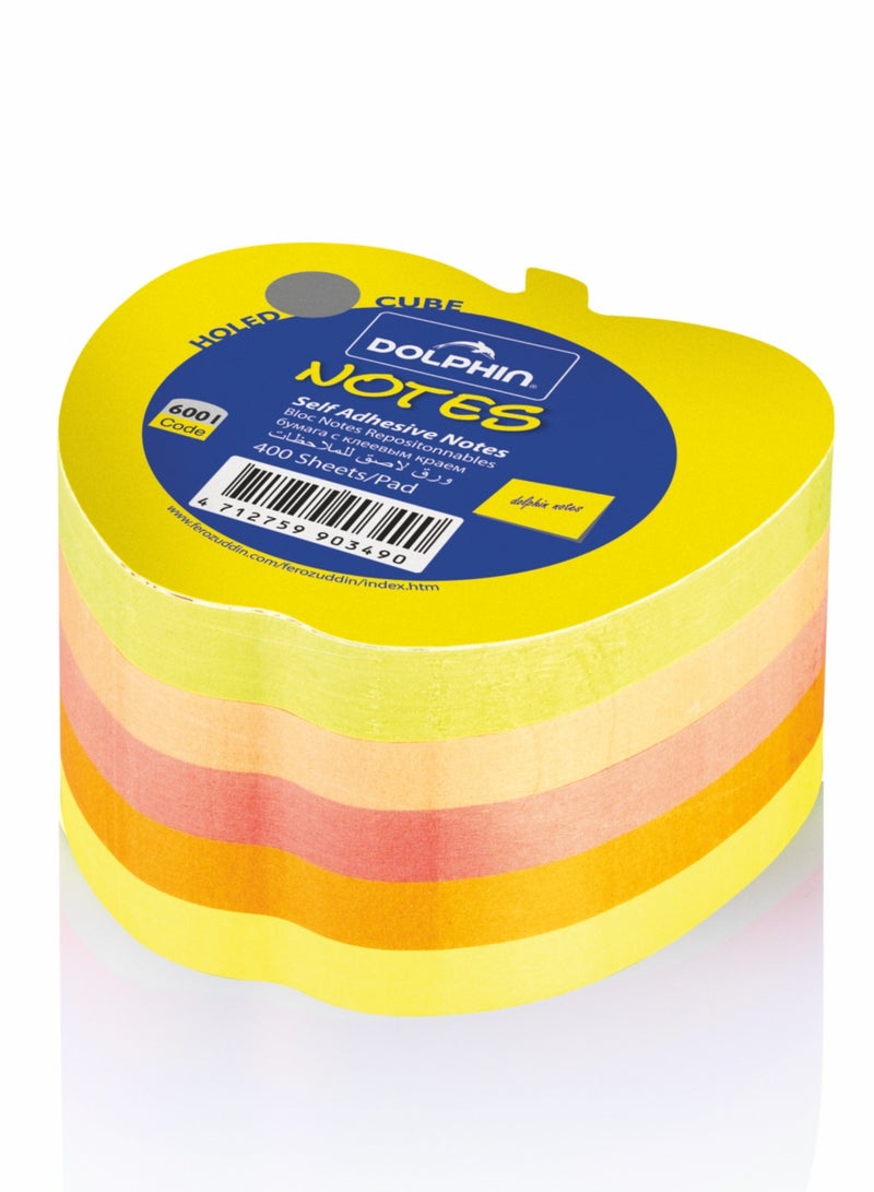 Dolphin Apple-Shaped Sticky Notes, Neon Colours, 400 Sheets, Bright Multi-Color Notes for Easy Reminders