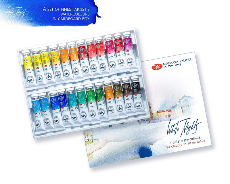White Nights Professional Watercolor Set 24 Extra Fine Artist Grade 10ml Tubes, Vibrant & Lightfast Colors, Premium Art Supplies for Artists & Hobbyists by Nevskaya Palitra - Image 2