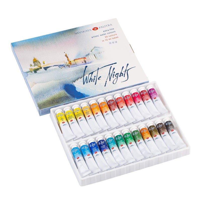 White Nights Professional Watercolor Set 24 Extra Fine Artist Grade 10ml Tubes, Vibrant & Lightfast Colors, Premium Art Supplies for Artists & Hobbyists by Nevskaya Palitra - Image 1