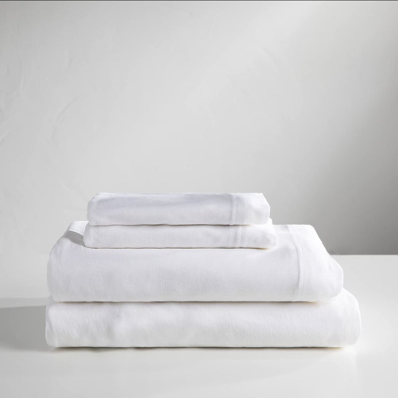 Baltic Linen: Jersey Cotton Sheet Set, 100% Cotton, 140 GSM, No Piling, Breathable, Cozy Comfort (Full, White) - Image 1