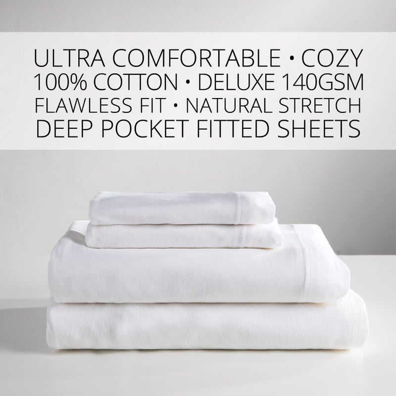 Baltic Linen: Jersey Cotton Sheet Set, 100% Cotton, 140 GSM, No Piling, Breathable, Cozy Comfort (Full, White) - Image 2