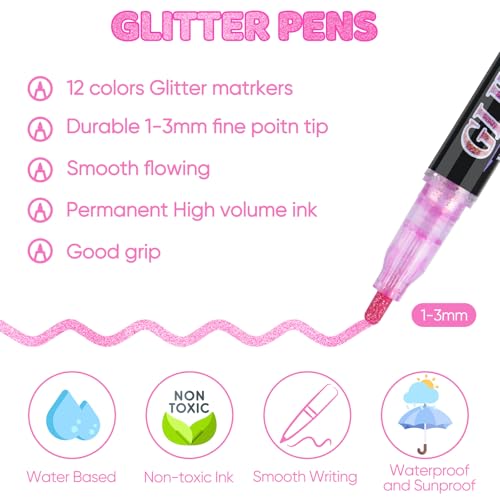 OLINGYOU Glitter Marker Pens,36 Colors Self-Shimmer Metallic Markers,Glitter Paint Pens DIY Crafts Greeting Birthday Cards, Making Poster,Album,Scrapbooking,Wood，Mugs - Image 3