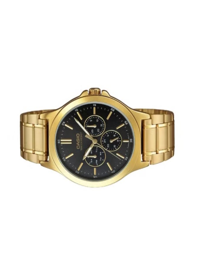 Casio MTP-V300G-1AVUDF Men’s Multi-Hand Analog Quartz Watch – Elegant Black Dial, Gold-Tone Stainless Steel Bracelet, Day Date 24-Hour Sub-Dials, Water Resistant Luxury Business Wristwatch - Image 4