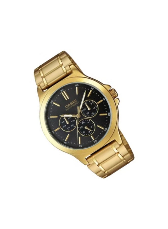 Casio MTP-V300G-1AVUDF Men’s Multi-Hand Analog Quartz Watch – Elegant Black Dial, Gold-Tone Stainless Steel Bracelet, Day Date 24-Hour Sub-Dials, Water Resistant Luxury Business Wristwatch - Image 2