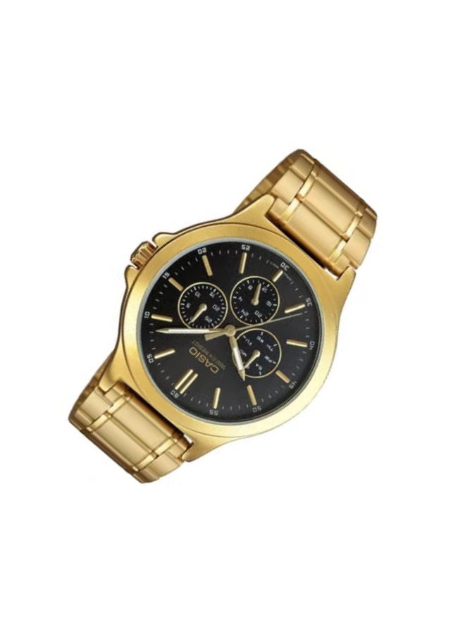 Casio MTP-V300G-1AVUDF Men’s Multi-Hand Analog Quartz Watch – Elegant Black Dial, Gold-Tone Stainless Steel Bracelet, Day Date 24-Hour Sub-Dials, Water Resistant Luxury Business Wristwatch - Image 3
