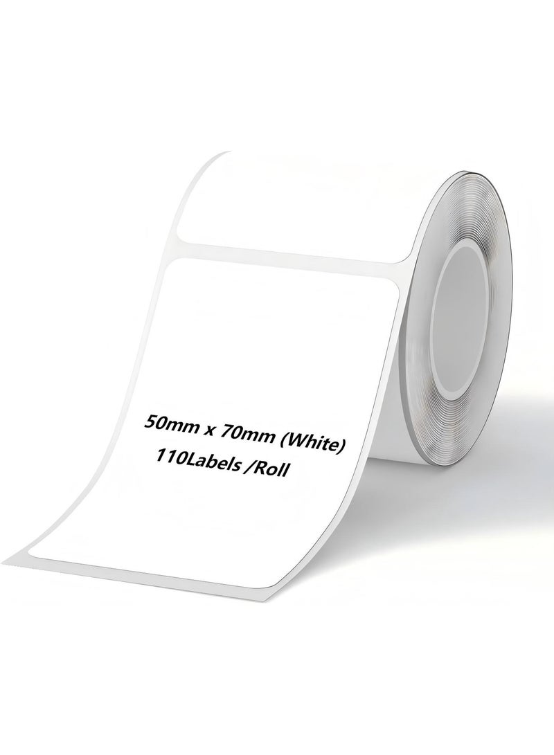 Thermal Label Paper for Thermal Label Printers, Waterproof & Oil-Proof Labeling Tape for Home, Office & Small Business Barcode Printing, 110 Labels/Roll (50×70mm White) - Image 1