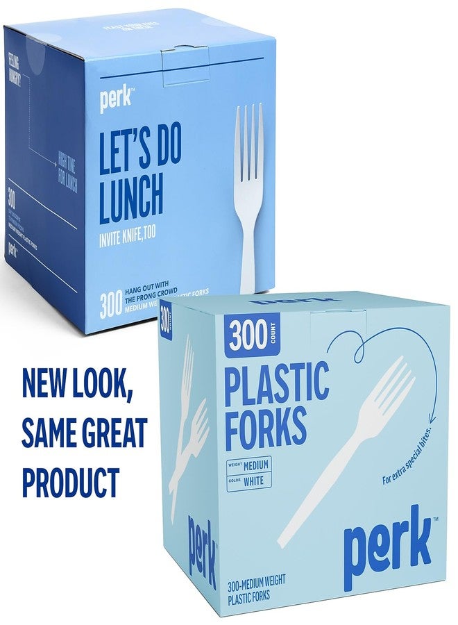 PERK Staples Perk Plastic Forks, Medium-Weight Disposable Silverware, Perfect For Breakfast, Snacks, Desserts, 300-Pack, White - Image 2