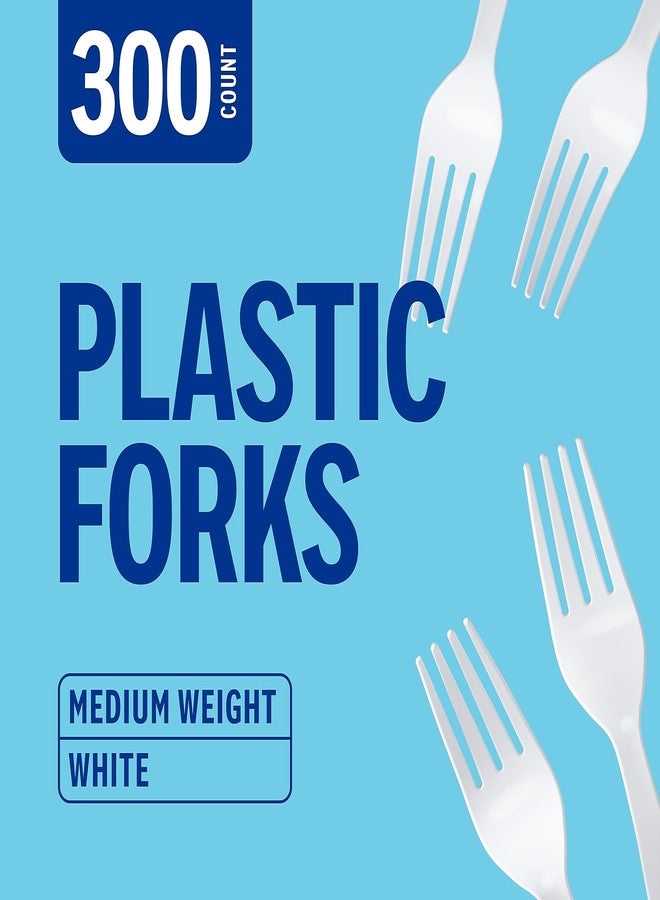 PERK Staples Perk Plastic Forks, Medium-Weight Disposable Silverware, Perfect For Breakfast, Snacks, Desserts, 300-Pack, White - Image 3