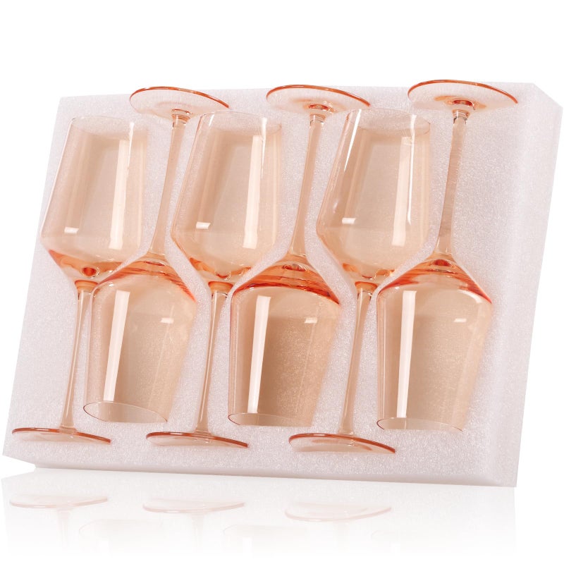 comfit Blush Pink Wine Glasses Set of 615 oz Unfading Color Handblown Wine Glasses Pink Drinking Glassed  Wedding Engagement Housewarming Gifts for Wine Lovers
