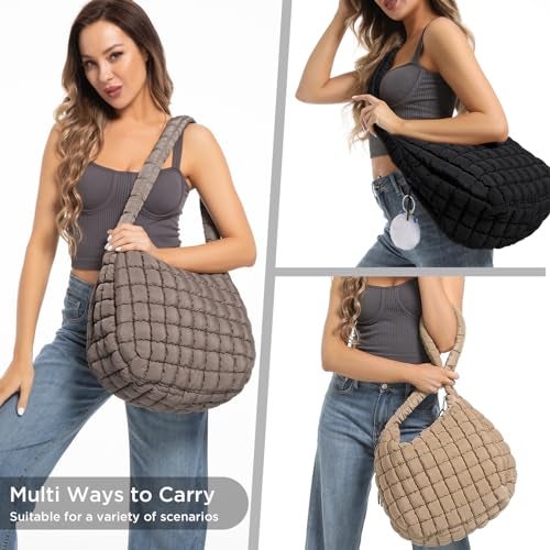 Babysun Puffer Tote Bag for Women Large Quilted Tote Bag Quilted Carryall Bag Soft Puffy Crossbody Bag Hobo Handbags Puff Purse - Image 2