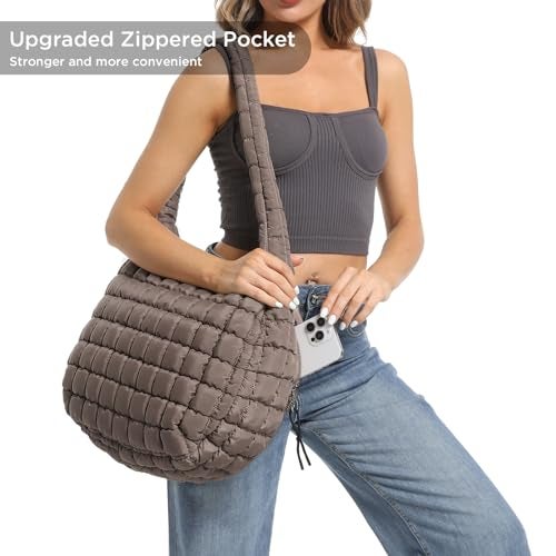 Babysun Puffer Tote Bag for Women Large Quilted Tote Bag Quilted Carryall Bag Soft Puffy Crossbody Bag Hobo Handbags Puff Purse - Image 3