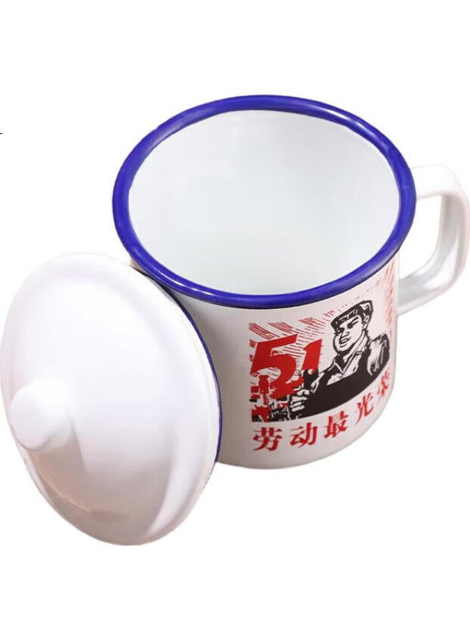 Baijie Enamel Mug, Enamel Cup, Honorable Labor Nostalgic Cup, Tea Mug With Lid, Large Drinking Cup, 500Ml - Image 3