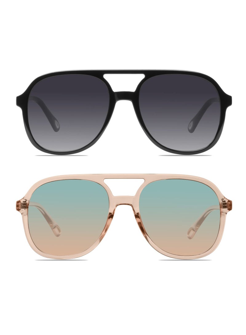 Excefore Retro Square Aviator Sunglasses, 70s Vintage Double Bridge Sun Glasses, Vintage Sunglasses Aviators, for Womens Mens (2 Pcs) - Image 1