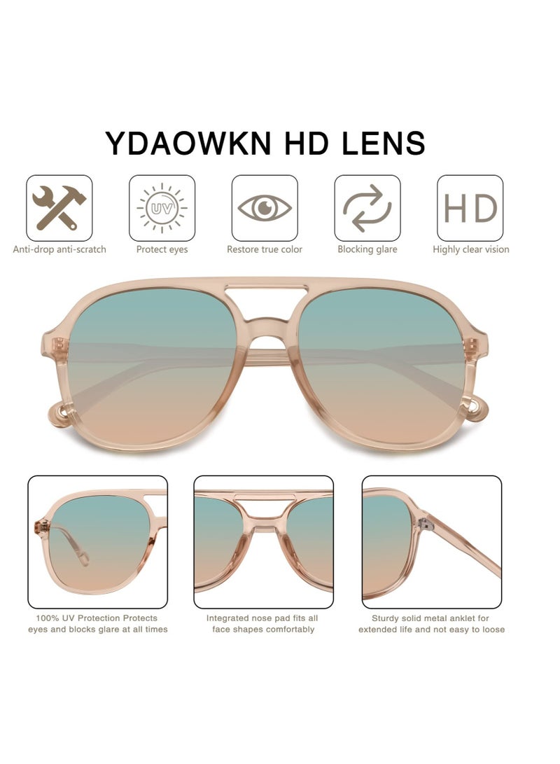 Excefore Retro Square Aviator Sunglasses, 70s Vintage Double Bridge Sun Glasses, Vintage Sunglasses Aviators, for Womens Mens (2 Pcs) - Image 3