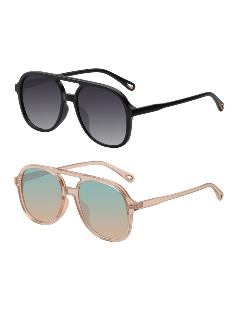 Excefore Retro Square Aviator Sunglasses, 70s Vintage Double Bridge Sun Glasses, Vintage Sunglasses Aviators, for Womens Mens (2 Pcs) - Image 2