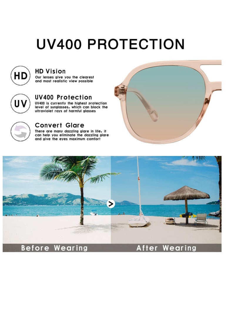 Excefore Retro Square Aviator Sunglasses, 70s Vintage Double Bridge Sun Glasses, Vintage Sunglasses Aviators, for Womens Mens (2 Pcs) - Image 4