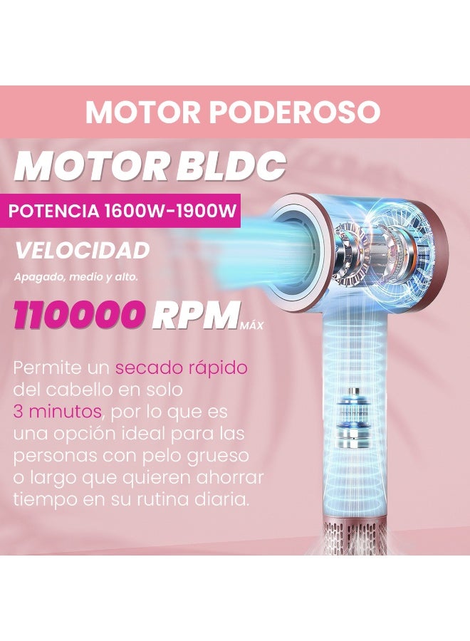 VGR Professional Hair Dryer V-443 , 1900W High Speed Motor, 3 Adjustable Speeds & Heat Levels, Negative Ion Technology for Frizz-Free Shiny Hair, Cool Shot, Concentrator & Diffuser, Lightweight Ergonomic Design, Salon & Home Use PINK - Image 2