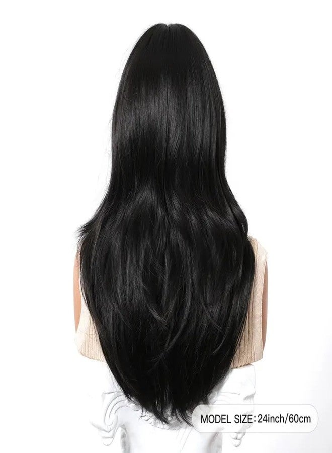 ASSU Women’s Black Wavy Straight Wig with Bangs | 150% Density Soft Synthetic Hair | Comfortable Rose Net Cap | Stylish Wig for Daily USe, Christmas & Special Occasions - Image 3
