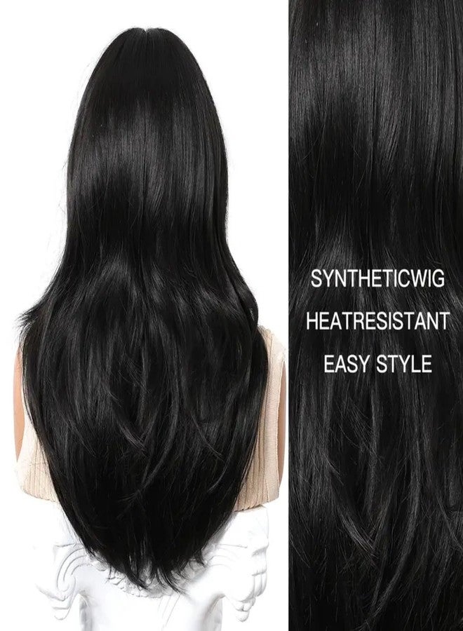 ASSU Women’s Black Wavy Straight Wig with Bangs | 150% Density Soft Synthetic Hair | Comfortable Rose Net Cap | Stylish Wig for Daily USe, Christmas & Special Occasions - Image 5
