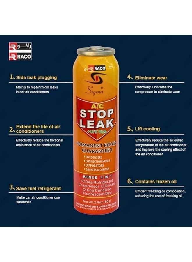 RACO Sigma Car Air Conditioner Stop leak Seal 80g | Repair R134A Refrigerant and Oil Leaks in Air Conditioning Systems with Fluorescent Leak Detection. - Image 5