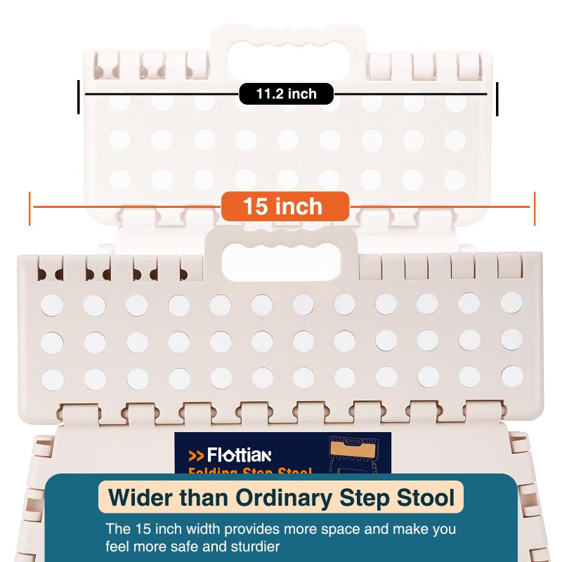 Flottian 5" Folding Step Stool for Adults and Kids 15-Inch Extra Wide Stool Holds Up to 300 lbs,Non-Slip Folding Stools with Handle,Compact Plastic Foldable Step Stool for Bathroom,Kitchen,ect Khaki - Image 3