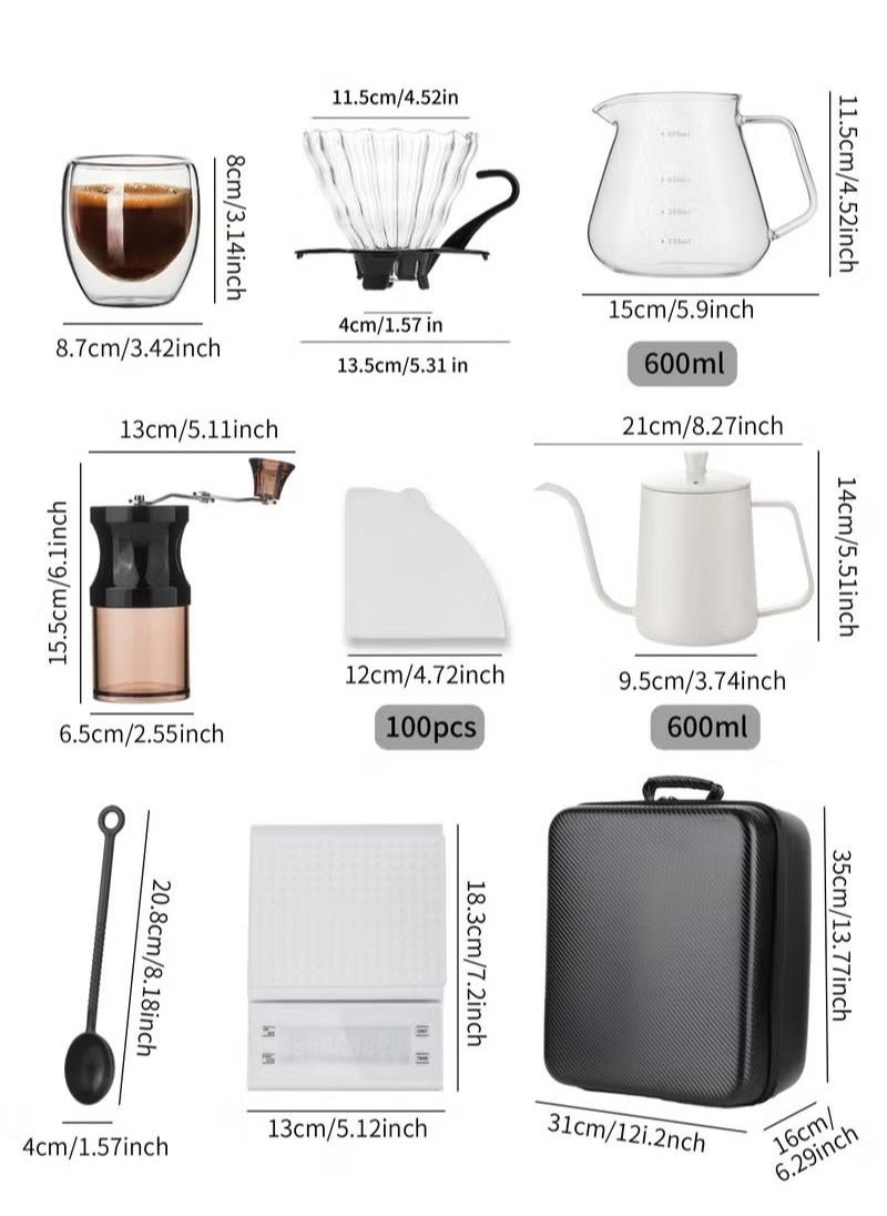 White Coffee Maker Set of 9 Pieces with Suitcase V60 Professional To Prepare and Brew Coffee By Drip - pzsku/Z6B8A3E93515BA95B6DACZ/45/_/1721821760/3e2e1456-a833-4bd4-9dc6-e3944b1d8249