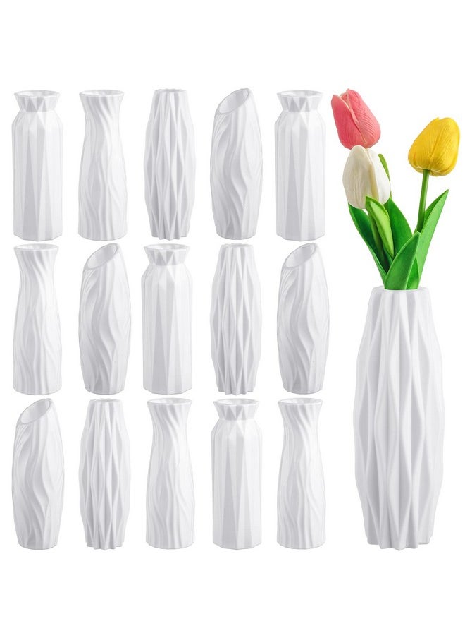 Hoolerry - 16 Pcs White Plastic Flower Vases Bulk For Centerpieces White Bud Vase For Flowers Ceramic Look Flower Vase Decorative Tall Unbreakable Vase For Flowers Home Office Table Living Room Decor - Image 1