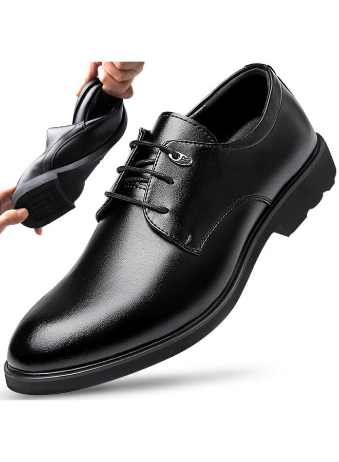 Egchi Men's Leather Shoes, Business Casual Formal Wear, British Style, Durable And Comfortable Commuter Shoes For Men, 1618 Black, Size 38 - Image 5