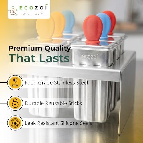 Ecozoi Stainless Steel Popsicle Molds, 6 Mini Popsicle Makers, 6 Reusable Stainless Steel Sticks, 12 Silicone Seals and 1 Rack, Eco Popsicle Molds for Kids and Adults, 2 oz Per Mold (Square) - Image 4