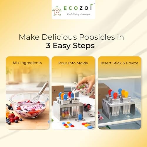 Ecozoi Stainless Steel Popsicle Molds, 6 Mini Popsicle Makers, 6 Reusable Stainless Steel Sticks, 12 Silicone Seals and 1 Rack, Eco Popsicle Molds for Kids and Adults, 2 oz Per Mold (Square) - Image 2