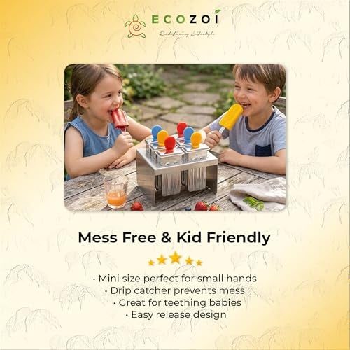 Ecozoi Stainless Steel Popsicle Molds, 6 Mini Popsicle Makers, 6 Reusable Stainless Steel Sticks, 12 Silicone Seals and 1 Rack, Eco Popsicle Molds for Kids and Adults, 2 oz Per Mold (Square) - Image 5