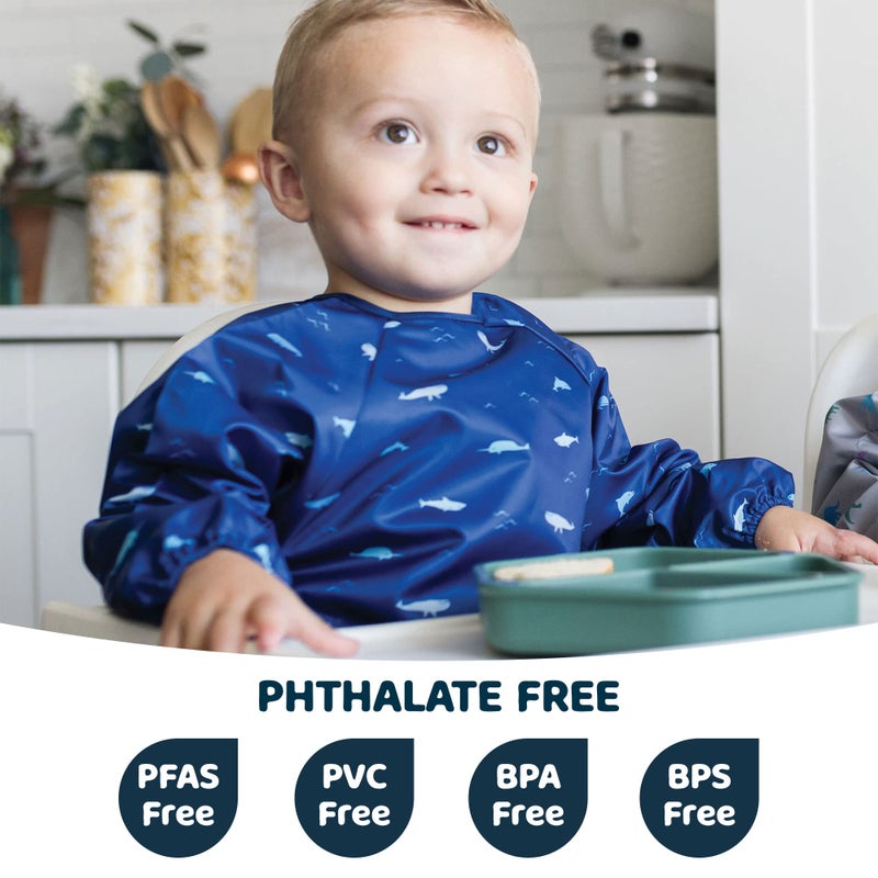 Tiny Twinkle Tiny Twinkle Mess Proof Small Bib, Cute Long Sleeve Bib Suit, Waterproof Bibs for Kids, Machine Washable, Baby Robe, Ocean Life, 2-4 Years  - Image 2