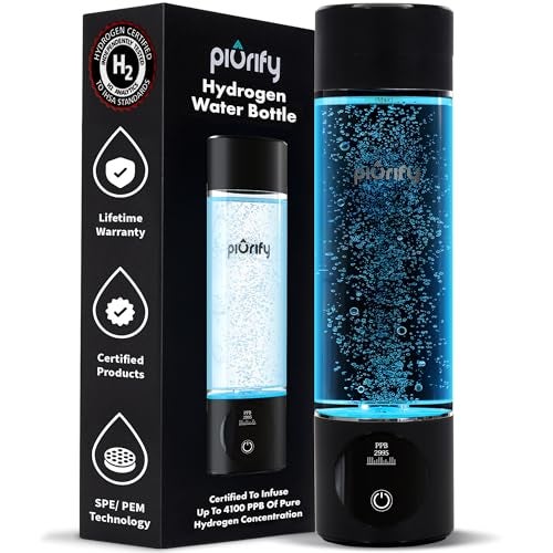 PIURIFY مولد زجاجة ماء الهيدروجين - حتى 4100+ PPB - تقنية SPE/PEM - مولد H2 معتمد - نظام أداء رياضي وترطيب محمول - احتفاظ بالهيدروجين لمدة 6 ساعات، 10 أونصات (أسود) - Image 1