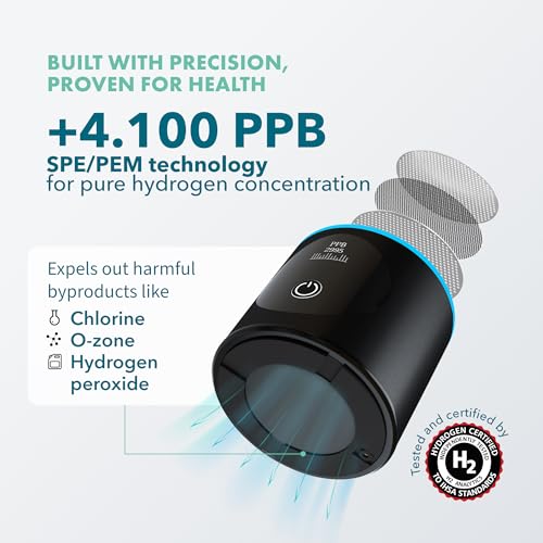 PIURIFY مولد زجاجة ماء الهيدروجين - حتى 4100+ PPB - تقنية SPE/PEM - مولد H2 معتمد - نظام أداء رياضي وترطيب محمول - احتفاظ بالهيدروجين لمدة 6 ساعات، 10 أونصات (أسود) - Image 4