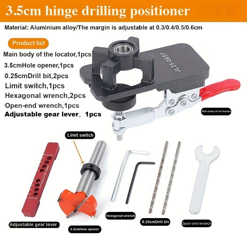 1.38 Inch Hinge Hole Punch Tool Metal Drill Bit Holder Red Lever - Image 2