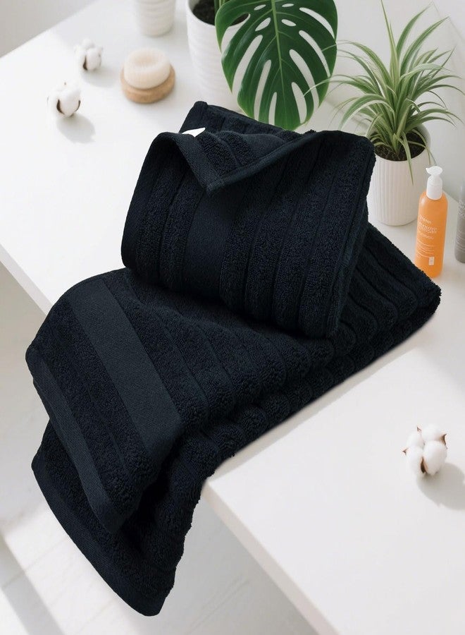 Jacquotha 2-Pack Bathroom Hand Towels (Black) Ribbed - Guest Room & Spa Premium Cotton Face Towels 13” x 29”, Soft and Quick Drying 480 GSM - Image 2
