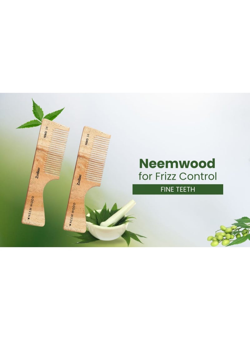 Zodiac Neem Wood Hair Comb for Hair Growth, Dandruff Control & Reduced Hair Fall | Wide & Thin Teeth NWD 14 - Image 2