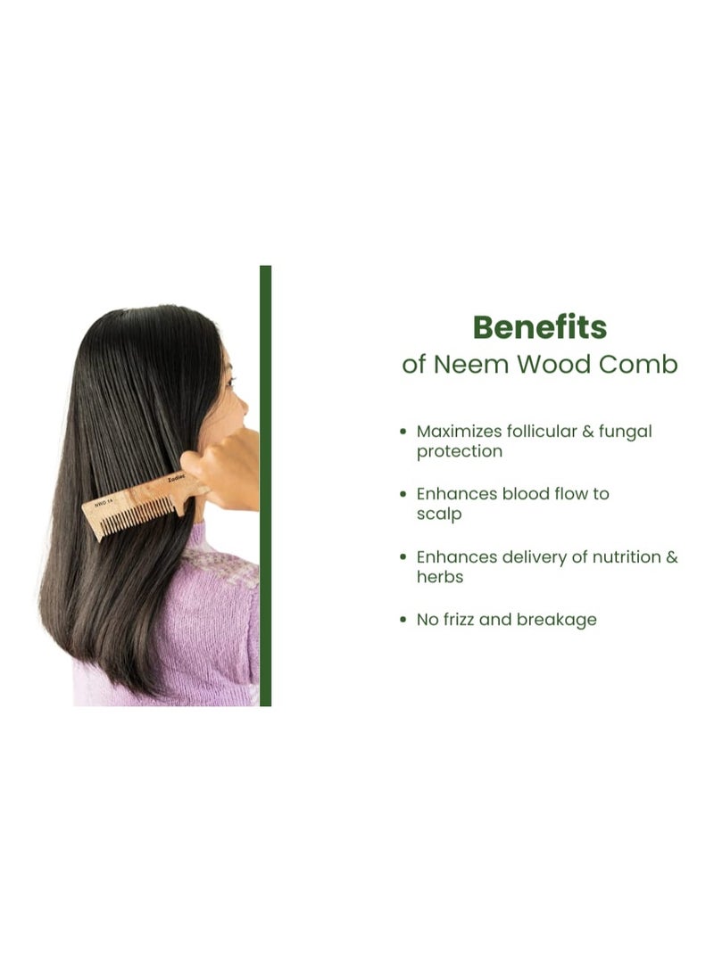 Zodiac Neem Wood Hair Comb for Hair Growth, Dandruff Control & Reduced Hair Fall | Wide & Thin Teeth NWD 14 - Image 3