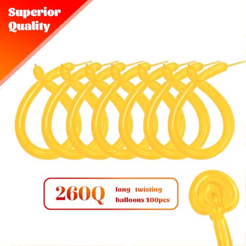 KAWKALSH 260 Lemon Yellow Long Balloons for Balloon Garland Thickening Skinny Latex Twisting Animals Modeling Christmas Birthday Wedding Party Festival Decorations 100pcs - Image 5