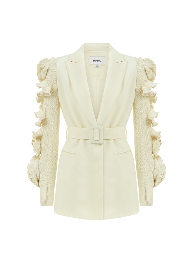 Ipekyol Belted Jacket With Raised Flowers  - Image 1