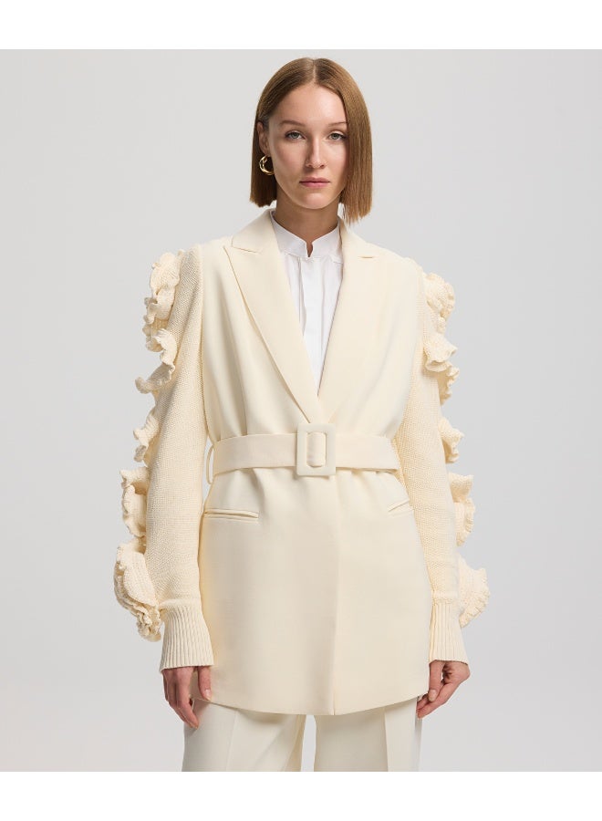 Ipekyol Belted Jacket With Raised Flowers  - Image 4