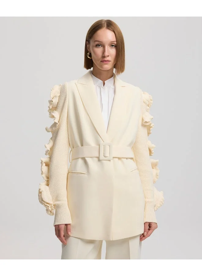 إبيكيول Belted Jacket With Raised Flowers