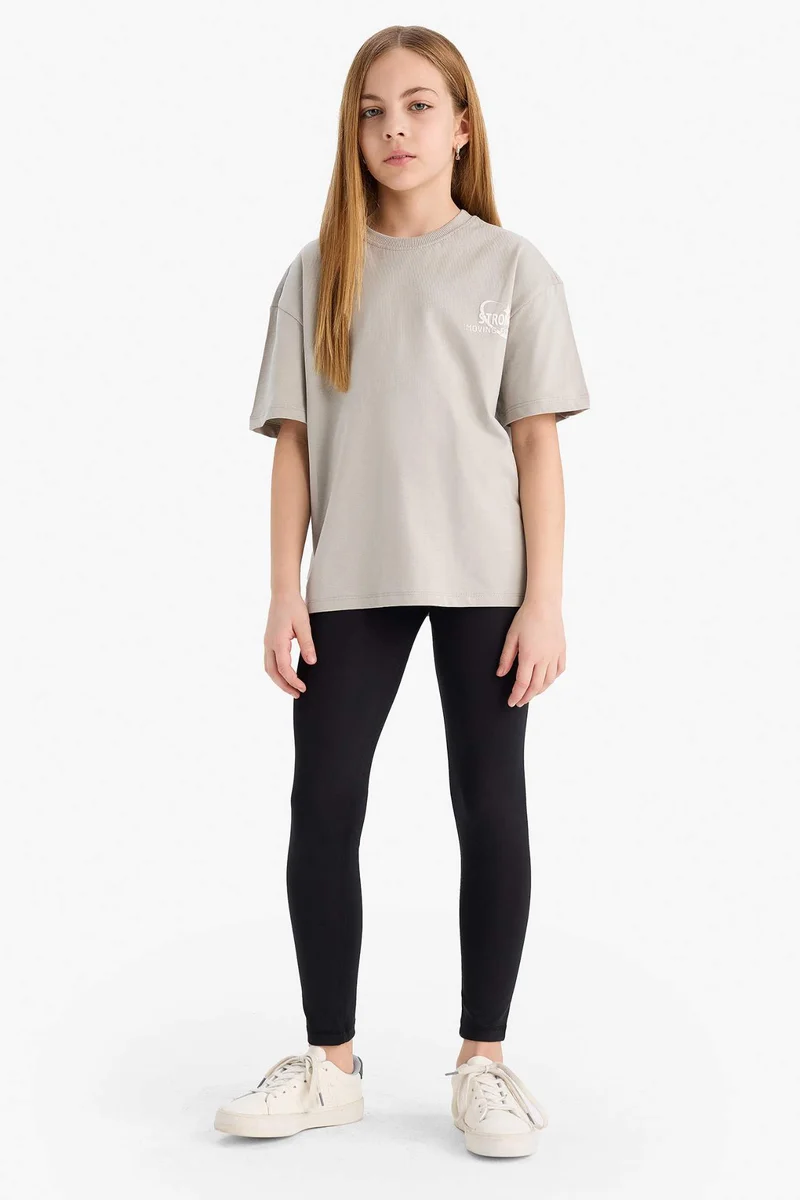 ديفاكتو Girl Oversize Crew Neck Printed Short Sleeve T-Shirt