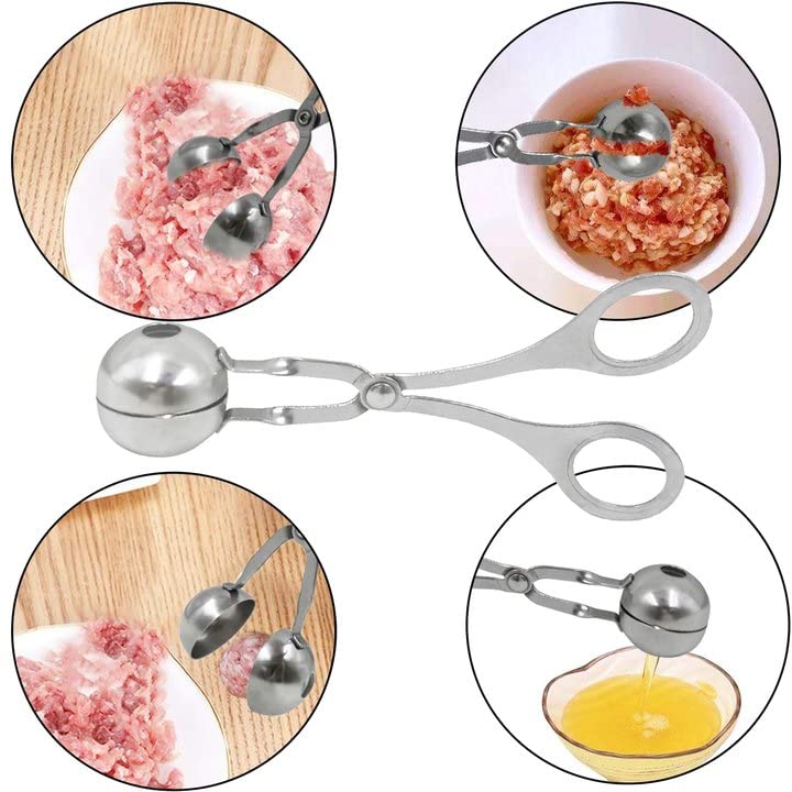 CaoXiong 2 Pcs Stainless Steel Meat Baller Ball Maker Meatball Scoop None-Stick Baller Tongs Meat Ball Maker Mold Cake Pop,Ice Tongs,Cookie Dough Scoop for Kitchen - Image 2