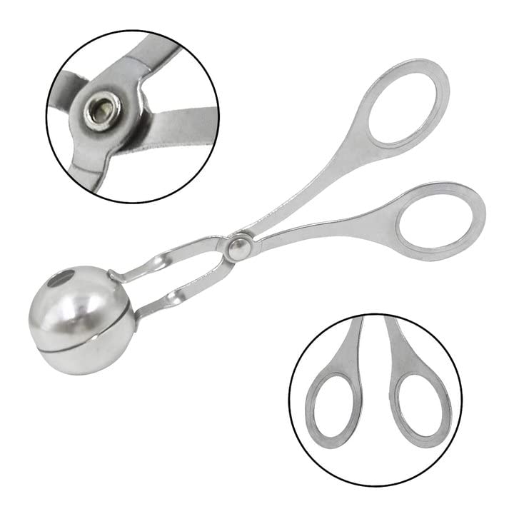 CaoXiong 2 Pcs Stainless Steel Meat Baller Ball Maker Meatball Scoop None-Stick Baller Tongs Meat Ball Maker Mold Cake Pop,Ice Tongs,Cookie Dough Scoop for Kitchen - Image 3